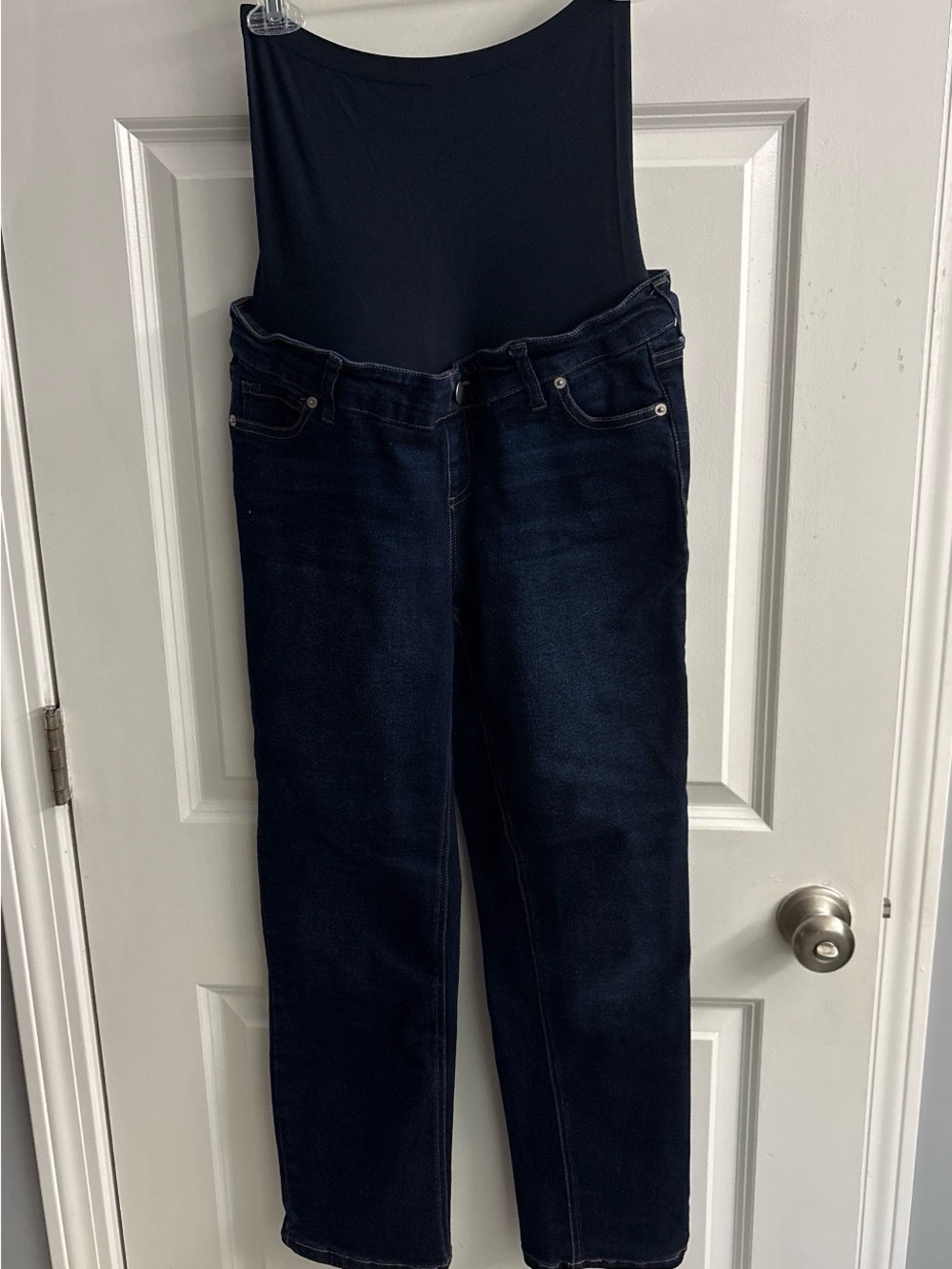 Time and Tru Dark Blue Straight Leg Maternity Jeans with Black Stretch Panel